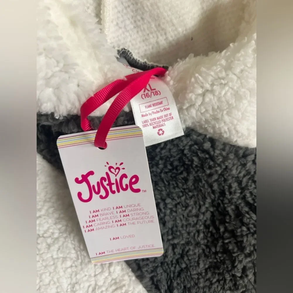 NWT JUSTICE Faux Sherpa Color Block Hooded Pajama Set Sz XL (16-18)